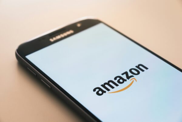 smartphone displaying amazon logo